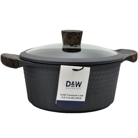 D&W‎ Premium Cookware 9.5in Stock Pot Casserole with Lid Non-stick 4.5QT Black - Picture 12 of 14